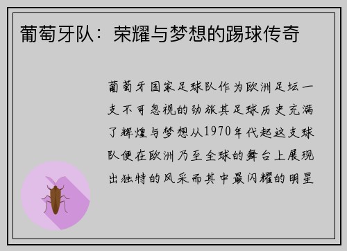 葡萄牙队：荣耀与梦想的踢球传奇